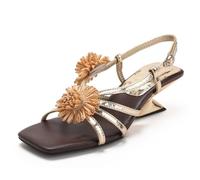 Qynthra Sandalias De Tiras Estilo Francés Mujer Acento Floral Punta Cuadrada Sandalias Resort con Tira Trasera Tacones De Vestir para Viajes De Vacaciones Y Looks Festivos,Oro,40 EU