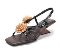 Qynthra Sandalias De Tiras Estilo Francés Mujer Acento Floral Punta Cuadrada Sandalias Resort con Tira Trasera Tacones De Vestir para Viajes De Vacaciones Y Looks Festivos,Negro,39 EU