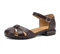 Qynthra Sandalias Planas Cómodas Mujer Punta Cerrada Diseño Tejido Calado Tira Al Tobillo Zapatos De Verano para Caminar Y Viajar Suela Transpirable,Marrón,38 EU
