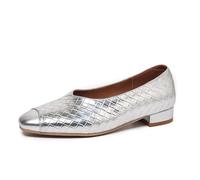 Qynthra Tacones PU Cuero Punta Cuadrada Slip On Tacón Bajo Mujer Parte Superior Lisa Zapatos Vestir para Uso Diario Oficina Comodidad,Plata,39 EU