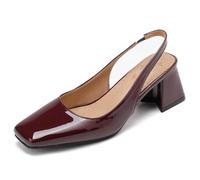 Qynthra Tacones Retro Mujer Tacón De Bloque Grueso Piel Charol Punta Cuadrada Mary Jane Slingback Zapatos Estilo Vintage Pumps De Vestir para Fiesta E Invitada De Boda,Burdeos,44 EU