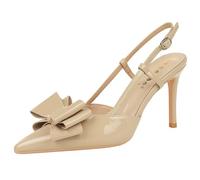 Qynthra Tacones Slingback De Fiesta Elegantes para Mujer De Piel Charol Punta Afilada Stiletto Pumps con Detalle De Lazo Tacón Alto para Cita Nocturna Y Evento De Cóctel,Caqui,43 EU