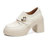 Qynthra Zapatos de Novia Boda para Mujer Zapatos de Salón con Corazón de Brillantes Plataforma Tacón Alto para Gala y Cóctel Charol Brillante,Blanca,38 EU