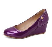 Qynthra Zapatos de Oficina de Punta Redonda Tacón de Cuña Slip On Cómodos Court Pumps Piel Charol Tacones de Trabajo Casuales para Oficina de Negocios y Viaje Diario,Púrpura,43 EU