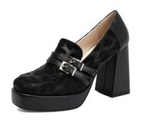Qynthra Zapatos De Oficina Trabajo Tacón De Bloque Mocasines Punta Cuadrada Pumps De Plataforma Slip On Zapatos De Negocios para Ropa Profesional Y Formal Diseño Cómodo Estable,Negro,36 EU