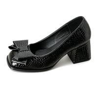 Qynthra Zapatos De Salón Comodidad Mujer Tacón De Bloque Estable Punta Cuadrada Sin Cordones Calzado De Vestir con Lazo Femenino En El Frente Largas Horas Estilo Business Casual,Negro,39 EU