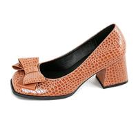 Qynthra Zapatos De Salón Comodidad Mujer Tacón De Bloque Estable Punta Cuadrada Sin Cordones Calzado De Vestir con Lazo Femenino En El Frente Largas Horas Estilo Business Casual,Caramel,45 EU