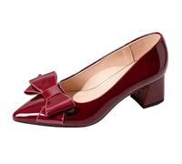 Qynthra Zapatos de Salón con Tacón Bloque y Lazo, Salones de Charol Punta Fina para Trabajo y Business Casual,Burgundy,44 EU
