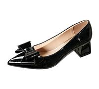 Qynthra Zapatos de Salón con Tacón Bloque y Lazo, Salones de Charol Punta Fina para Trabajo y Business Casual,Negro,37 EU