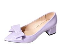 Qynthra Zapatos de Salón con Tacón Bloque y Lazo, Salones de Charol Punta Fina para Trabajo y Business Casual,Light Purple,38 EU