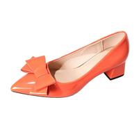 Qynthra Zapatos de Salón con Tacón Bloque y Lazo, Salones de Charol Punta Fina para Trabajo y Business Casual,Orange Red,38 EU