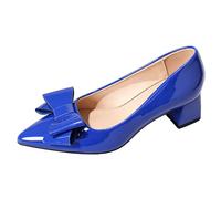Qynthra Zapatos de Salón con Tacón Bloque y Lazo, Salones de Charol Punta Fina para Trabajo y Business Casual,Azul,42 EU
