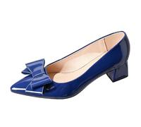 Qynthra Zapatos de Salón con Tacón Bloque y Lazo, Salones de Charol Punta Fina para Trabajo y Business Casual,Navy Blue,43 EU