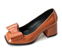 Qynthra Zapatos De Salón De Charol Mujer Punta Cuadrada Tacón De Bloque Alto Lazo Zapatos De Vestir Sin Cordones Tacones De Moda para Invitadas De Boda Y Eventos Formales,Tan,43 EU