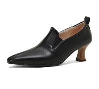Qynthra Zapatos de tacón bajo Tipo Kitten para Mujer con diseño de Piel de cocodrilo Punta Fina Slip on Elegantes para Oficina Fiesta Trabajo y Boda cómodos,Negro,38 EU