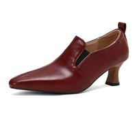 Qynthra Zapatos de tacón bajo Tipo Kitten para Mujer con diseño de Piel de cocodrilo Punta Fina Slip on Elegantes para Oficina Fiesta Trabajo y Boda cómodos,Burgundy,46 EU