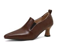 Qynthra Zapatos de tacón bajo Tipo Kitten para Mujer con diseño de Piel de cocodrilo Punta Fina Slip on Elegantes para Oficina Fiesta Trabajo y Boda cómodos,Marrón,42 EU