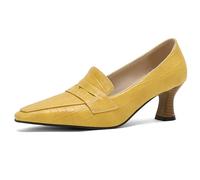 Qynthra Zapatos de tacón bajo Tipo Kitten para Mujer con diseño de Piel sintética PU Efecto cocodrilo Elegantes para Oficina y Eventos,Amarillo,42 EU