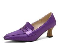 Qynthra Zapatos de tacón bajo Tipo Kitten para Mujer con diseño de Piel sintética PU Efecto cocodrilo Elegantes para Oficina y Eventos,Púrpura,46 EU