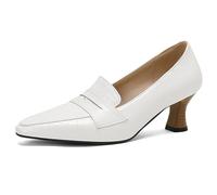 Qynthra Zapatos de tacón bajo Tipo Kitten para Mujer con diseño de Piel sintética PU Efecto cocodrilo Elegantes para Oficina y Eventos,Blanca,40 EU