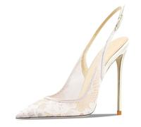 Qynthra Zapatos De Tacón De Aguja con Cordones Y Malla Mujer con Tira De Hebilla Ajustable Elegantes Zapatos De Boda Blancos 10cm 12cm Tacón Ultra Fino para Ceremonia Y Recepción,White10cm,46 EU