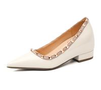 Qynthra Zapatos de Trabajo Cómodos Cuña Oculta 7cm Punta Estrecha de Charol para Todo el Día Suela de Goma Antideslizante Transpirable,Beige,42 EU