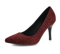 Qynthra Zapatos Salón Aguja Mujer Punta Afilada Metalizados Sin Cordones Zapatos,Rojo,35 EU