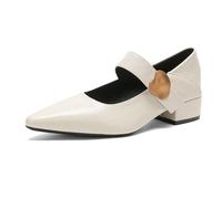 Qynthra Zapatos Vestir Mary Jane Vintage Punta Afilada Tacón Bajo Correa Tacones para Trabajo Oficina Uso Casual Cuero Sintético,Beige,37 EU