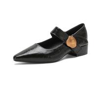 Qynthra Zapatos Vestir Mary Jane Vintage Punta Afilada Tacón Bajo Correa Tacones para Trabajo Oficina Uso Casual Cuero Sintético,Negro,41 EU
