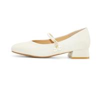 Qynthra Zapatos Vestir Punta Cuadrada Perla Mary Jane Tacón Bloque Bajo para Primavera Verano Uso Diario Parte Superior Satén,Beige,39 EU