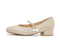 Qynthra Zapatos Vestir Punta Cuadrada Perla Mary Jane Tacón Bloque Bajo para Primavera Verano Uso Diario Parte Superior Satén,Champagne,41 EU