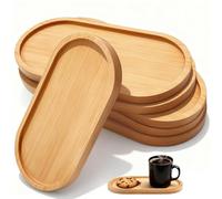 QYRDBGY 6 bandejas de bambú, 17,5 × 8,8 cm, bandeja ovalada de madera, bandeja pequeña, bandeja para servir, platos de madera para alimentos, bebidas, cosméticos, pequeños contrastes, accesorios de
