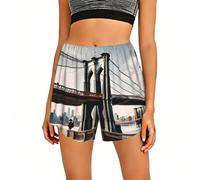 QYUHBNS Brooklyn Bridge S - Pantalones cortos de pijama para mujer, elásticos, suaves, con bolsillos, Negro, 3XL