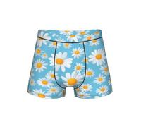 QYUHBNS Calzoncillos tipo bóxer transpirables con estampado de margarita blanca en fondo azul claro, para hombre, suaves y cómodos, Negro, L
