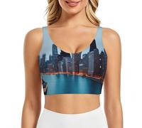 QYUHBNS Chicago Print - Brasier deportivo para mujer, ligero, transpirable y elástico, Negro, S
