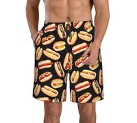 QYUHBNS Fun Food Hot Dogs - Pantalones cortos de playa para hombre, con cordón elástico, cintura elástica, casual, a la moda, traje de baño ligero, blanco, M