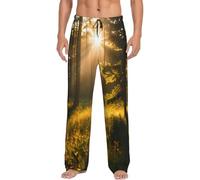 QYUHBNS Morning Sunlight In Wilderness - Pantalones de pijama para hombre, transpirables, suaves, elegantes y divertidos, Negro, XL