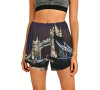 QYUHBNS Pantalones cortos de pijama con estampado de Tower Bridge In London para mujer, suaves, elásticos, con bolsillos, Negro, 3XL