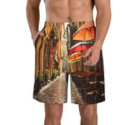 QYUHBNS Pantalones cortos de playa con estampado de calle italiana, para hombre, con cordón elástico, cintura elástica, casual, a la moda, traje de baño ligero, blanco, 3XL