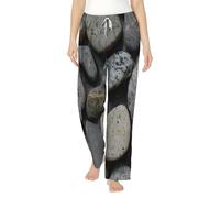 QYUHBNS Pantalones de pijama con estampado de piedras de guijarros para mujer, transpirables, suaves, acogedores, ropa de dormir para relajarse en el hogar, Negro, M