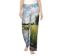 QYUHBNS Pantalones de pijama con estampado de Reeds by The River para mujer, transpirables, suaves, acogedores, ropa de dormir para relajarse en el hogar, Negro, M