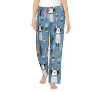 QYUHBNS Pantalones de pijama para mujer, diseño de llama, cactus y plantas del desierto, transpirables, suaves, acogedores, ropa de dormir para relajarse en el hogar, Negro, M