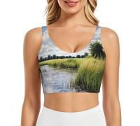 QYUHBNS Reeds By The River - Brasier deportivo para mujer, ligero, transpirable y elástico, Negro, S