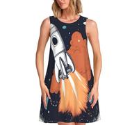 QYUHBNS Vestido sin mangas con estampado Rocket in Space para mujer, para la playa y uso diario, disponible en tallas S a 3 XL, Negro, XL