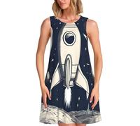 QYUHBNS Vestido sin mangas con estampado Rocket in Space para mujer, para la playa y uso diario, disponible en tallas S a 3 XL, Negro, XXL