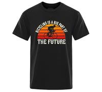 QYUIPEXE Bicycling is a Big Part of The Future Funny Printed T-Shirts Men Black L