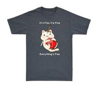 QYUIPEXE Funny Meowster DND Coffee It s Fine I m Fine Everything s Fine Mens T Shirt Black L