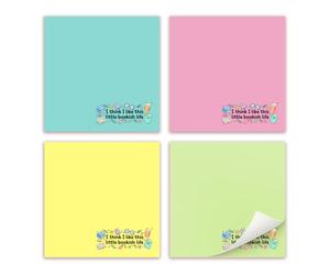 QYUVK 4 blocs de notas adhesivas con texto en inglés "I Think I Like This Little Bookish Life" de 3 x 3 pulgadas, 50 hojas/bloc, bonitos blocs de notas de lectura, regalos para bibliotecarios, amantes