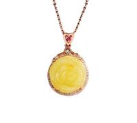 QYVHGJUAB Collar con colgante de flor jade amarillo cera abeja natural y aceite pollo for mujer, plata S925 chapada en oro, joyería yoga auténtica, regalo