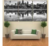 QYYAMDEQ Cuadros Grandes Dimensiones 3 Piezas Lienzos Decorativos Blanco y Negro Angkor Wat Templo Siem Reap Camboya Pintura Cartel Hd Impresión De Imagen Cuadros Decorativos Cuadros Para Dormitorio